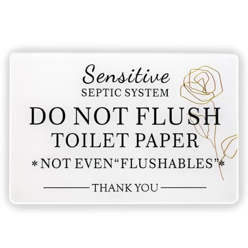 RAMIEYOO Do Not Flush Bathroom Sign – 2 Pack Bathroom Etiquette Sign for Septic System, Please Don’t Flush Toilet Paper, Acrylic Black and White Wall Décor for Home, Airbnb, RV, Cabin, 4x6 Inch
