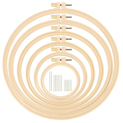 Image of PATPAT 6Pcs 3-10 Inch Embroidery Hoop Ring with 16 Pieces Needles