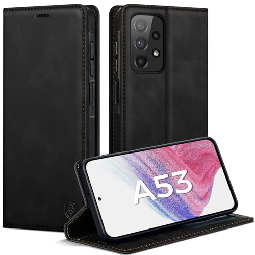AIMOYU Handyhülle für Samsung Galaxy A53 5G Hülle Premium Lederhülle Flip Case Magnet Tascher Kartenfach Standfunktion Klapphülle Schutzhülle für Samsung A53 Schwarz