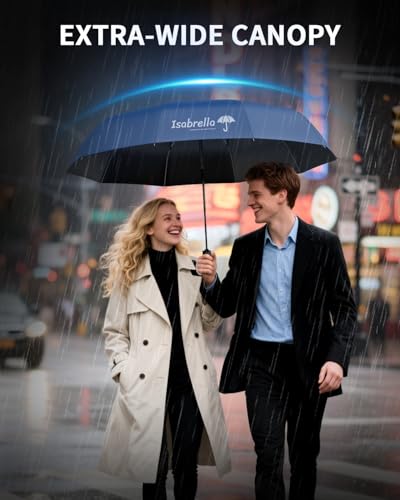 Image of ISABRELLA Umbrella for Women - 10-Rib Folding Umbrella with UV Protection, Black Coating, Wind & Rain Resistant, Safe Close Design, Durable, Lightweight, and Compact for Travel