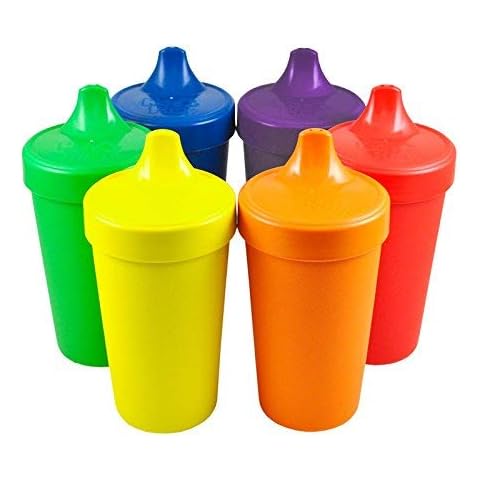Re-Play Made in USA 10 Oz. Sippy Cups for Toddlers, Pack of 6 - Reusable Spill Proof Cups for Kids, Dishwasher/Microwave Safe - Hard Spout Sippy Cups for Toddlers 3.13" x 6.25", Crayon Box Cover