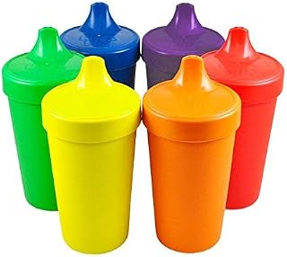 Re Play Made in USA 10 Oz. Sippy Cups for Toddlers, Pack of 6 - Reusable Spill Proof Cups for Kids, Dishwasher/Microwave Safe - Hard Spout Sippy Cups for Toddlers 3.13" x 6.25", Crayon Box