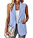 M Sky Blue Sleeveless Blazer Vest for Women Spring 2025 Fashion Casual Lightweight Open Front Work Office Blazer Jackets with Pockets