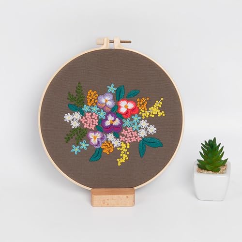 Kit de bordado floral,Kit de bordado para iniciantes | Kit de bordado floral pequeno | Conjunto de b