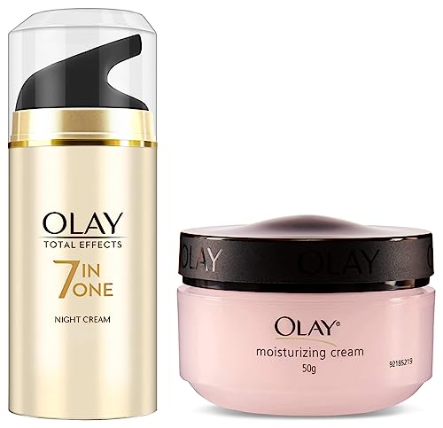 Image of Olay Night Cream Total Effects 7 in 1, Anti-Ageing Moisturiser, 50g & Olay Moisturising Cream, 50g