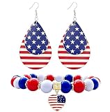Patriotic 4th of July Flag Earrings Bracelet Set for Women Red White Blue