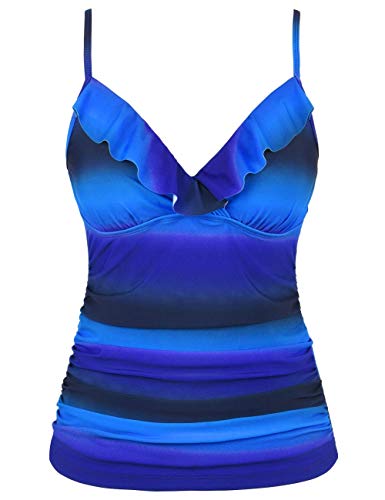 Image of Hilor Women's Tankini Tops Shirred Ruffled Swimsuits V Neck Swimwear Top