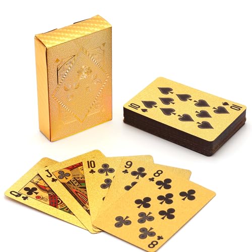 Gold Waterproof Plastic Playing Cards with Storage Case Flexible 54-Card Poker Deck for Parties and Travel