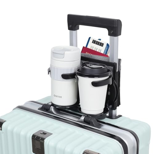 Vigorport Luggage Travel Cup Holder Folding Drink Caddy for Suitcases - Hold Two Coffee Mugs Traveler Carry on Hands Free Accessory (Hook & Loop)
