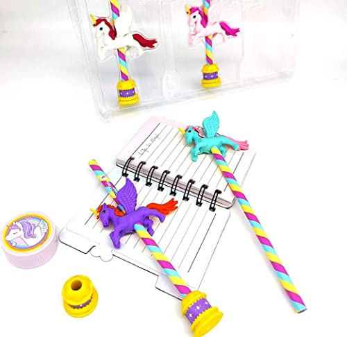 Image of WISHKEY Cute Unicorn Stationary Set for Kids - with 5 Pencil, 10 Attractive Erasers And 1 Sharpener Stationery Kit Birthday Party Return Gift for Kids (Multicolor)
