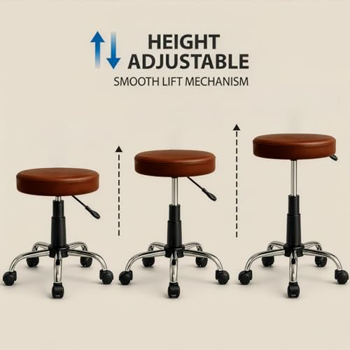 Image of DIYA Seating Nexa Round Stool (1 Year Warranty) with Adjustable Height, Wheels and Bonded Leather Upholstery, Sitting Stool for Salon, Doctor, Medical, Spa, Restaurant, Kitchen, Musicians- Brown