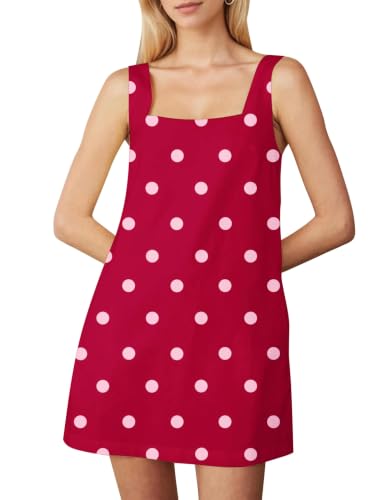 Image of Summer Linen Mini Dress for Women Sleeveless Square Neck Tank Shift Dresses Causal Backless Solid Short Sundress