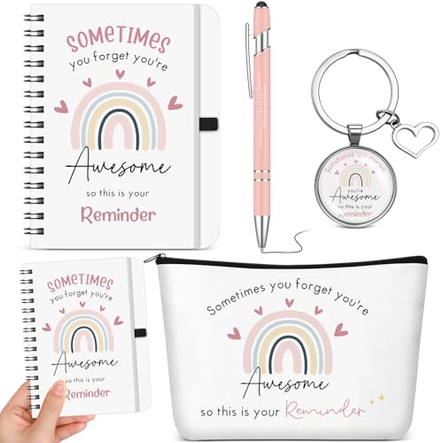 Hestya 4 Pcs Inspirational Gift Set Sometimes You Forget Youre Awesome Makeup Pouch Keychain Pen Mini Notebook Self Love Gifts Encouragement Present Christmas Inspirational Gifts for Friends