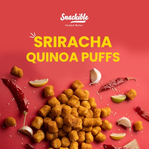 Image of Snackible Sriracha Quinoa Puffs (Pack of 2) - 2x100gm | Healthy Snack | Superfood Snack | Roasted | No MSG | No Palm Oil | Savoury Snack | Made with Quinoa, Jowar & Oats