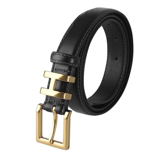 Image of Aurolran Women's Fashion Classic Metal Buckle Leather Belt with Jeans Dress