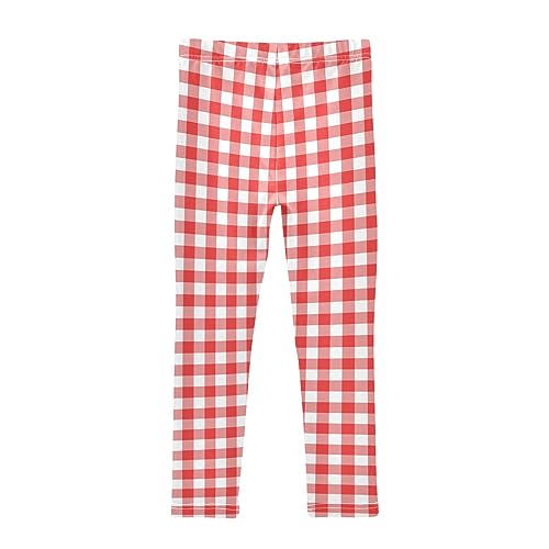 Wusikd Red White Gingham Girls' Leggings Toddler Doodles Tartan Kids Yoga Pants Dance Active Tights 9-10T2