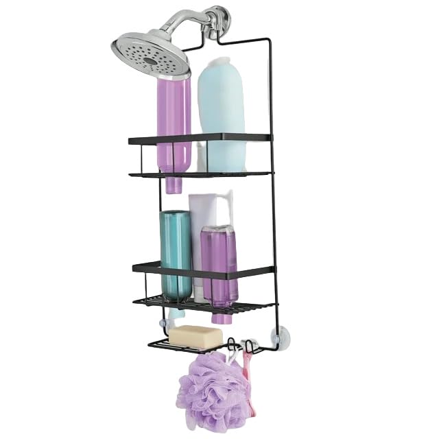 pomiler Shower Caddy Hanging with 2 Shelves Bathroom Organizers and Storage with Soap Holder Matte Black