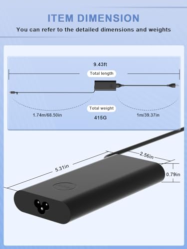 Image of 165W USB C Laptop Charger Compatible with Dell Pro 16 14 13 Precision 3581 3580 5690 5680 XPS 17 9720 9730 Inspiron-14 16 Plus 7640 7430 Latitude 7640 5540 Official Replacement Power Adapter