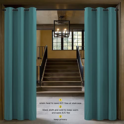 Image of NICETOWN Doorway Curtain Room Divider Drape Screen Partitions, Vertical Blind for Sling Door, Blackout Window Curtains Privacy Blind for Patio (Sea Teal, 1 Panel, 7ft Tall x 5ft Wide)