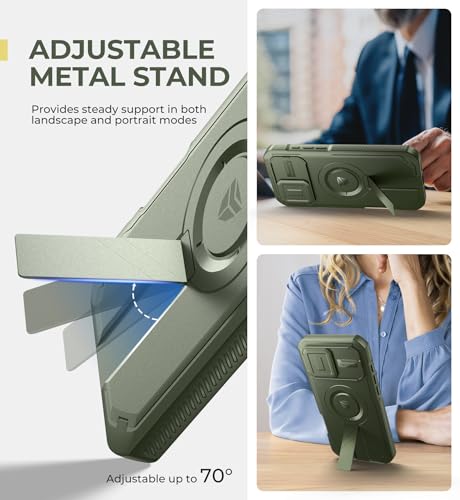 Image of Dexnor for iPhone 16 Pro Max Case with Slide Camera Cover&Adjustable Kickstand&Built-in Screen Protector,Compatible Wireless Charging Shockproof Cases Heavy-Duty Mangetic Protective Cover,Army Green