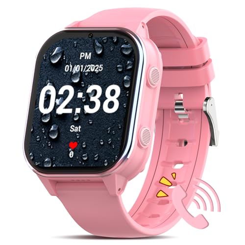 PTHTECHUS Reloj GPS, Smartwatch 4G con Localizador y Videollamada, 900 MAh Smart Watch GPS/WIF/Bluetooth Podómetro Caloría SOS, con Imagen y Chat de Voz, para Mayores de 5 niños, Rosa Mate