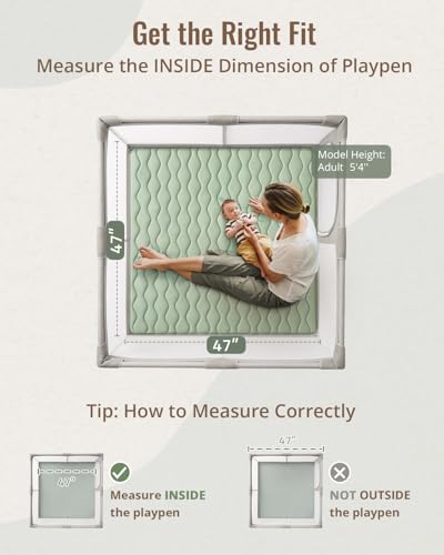 Image of Blissful Diary Baby Play Mat, 47x47 Infant Play Mat for Playpen, Thicken Foam Cushioned Baby Mat for Floor, Non-Slip Kids Play Mat, Washable Baby Playmat for Babies,Toddlers, Sage Green
