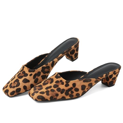 Women's Black Mules Block Kitten Heels Closed Square Toe Slip On Slingback Casual Dress Shoes3