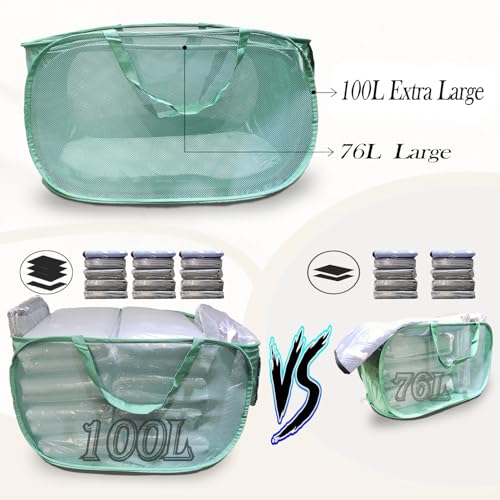 Image of 100L Foldable Laundry Baskets 2 Pack, Extra Large Mesh Pop Up Laundry Hamper, Dirty Clothes Hamper with Handles, Pop-up Hampers for Laundry Travel. Dorm or Home Portable Clothes Baskets.Green 2H