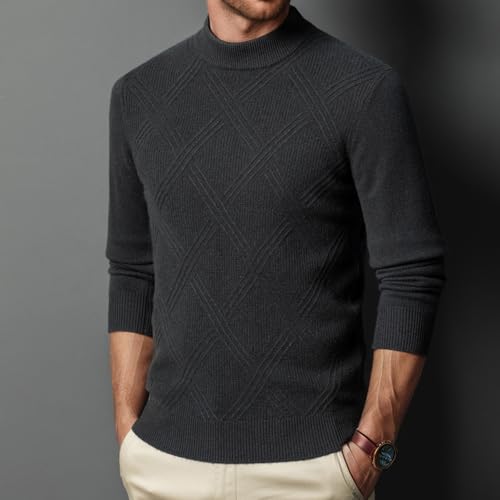 Men's Faux Turtleneck Long Sleeve Warm Pullover 100% Wool Basic Twist Bottom Sweater3