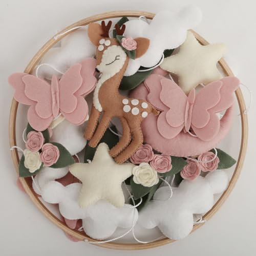 Deer Hanging Mobile Girl Room Decor Butterflies Flowers Ceiling Mobile - Image 4