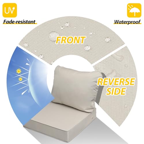Image of AAAAAcessories Outdoor Seat Cushions for Chairs, Fade-Resistant, Waterproof Patio Furniture Replacement Cushions, 24 inch x 24 inch x 5 inch + 24 inch x 19 inch, Set of 2, Khaki Beige