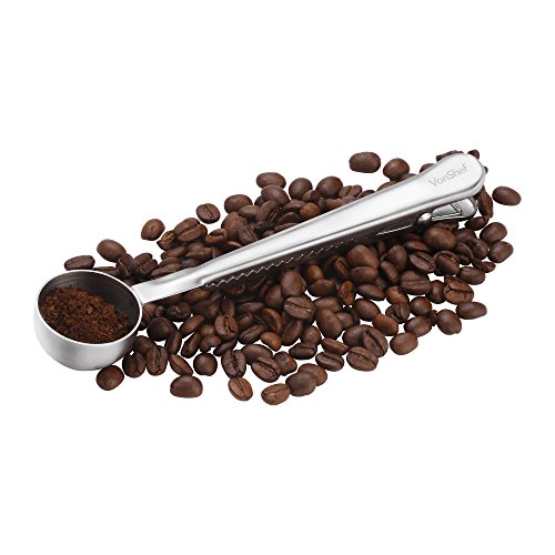 VonShef Stainless Steel Ground Coffee Measuring Spoon/Scoop with Bag Clip