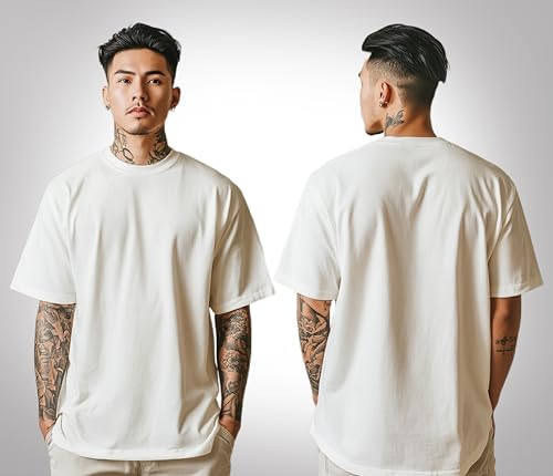 Image of Oheebazar Premium Black Oversized T-Shirt for Men | 240 GSM Heavy Cotton | Loose Fit Plain Streetwear Tee