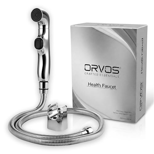 Image of Orvos Health Faucet, Swivel, ABS Outer Body with Brass Pin Inside, Chrome Color, with 1 to 1.2 Meter Extendable SS 304 Shower Hose and Wall Hook, 360 Degree Rotatable Top