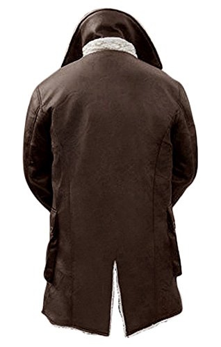 SpazeUp Mens Winter Faux Shearling Sheepskin Leather Trench Coat - Militry Bne Costume Tactical Vest Coat Pant2