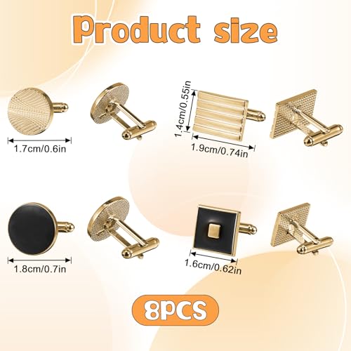 4 Pairs Cufflinks for Men Classic Tone Cuff Links Fashion Men Cufflinks Gold Striped Disc Square Rectangle Cuff Links for Business Wedding Party Gift Box2