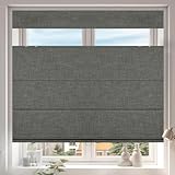 HOTSOON Top Down Bottom Up Roman Shades for Window,Cordless Blackout Room Darkening Fabric Roman Shades,Thermal Insulation Custom Blinds for Living Room Loft,Gray,Customizable