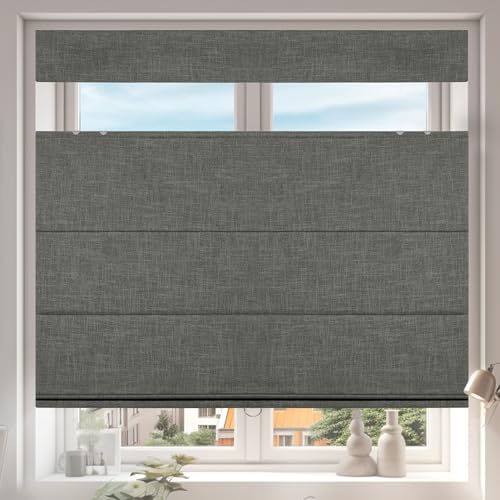 HOTSOON Top Down Bottom Up Roman Shades for Window,Cordless Blackout Room Darkening Fabric Roman Shades,Thermal Insulation Custom Blinds for Living Room Loft,Gray,Customizable
