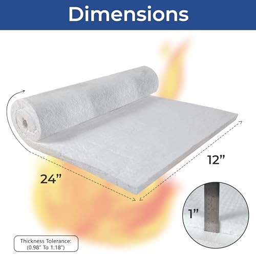 SIMOND STORE Ceramic Fiber Insulation Blanket, 4# Density 2400F, 1" x 12"x 24” Fireproof Insulation for Fireplace, Forge, Furnace, Kiln, Wood Stove, Pizza Oven
