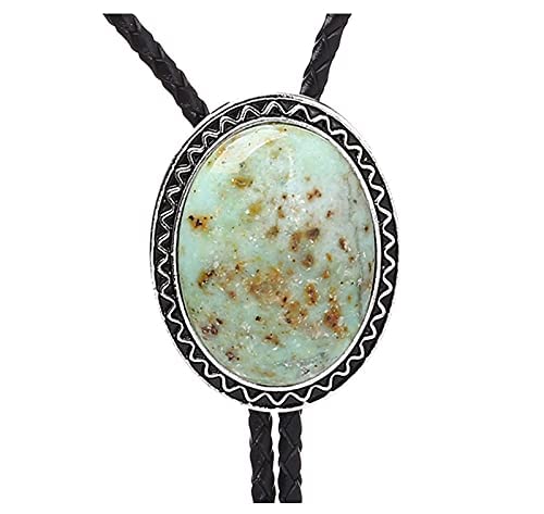 Image of Turquoise Agate Granite BOLO Tie for Men Women Leather Wedding Necklace Western Cowboy Necktie