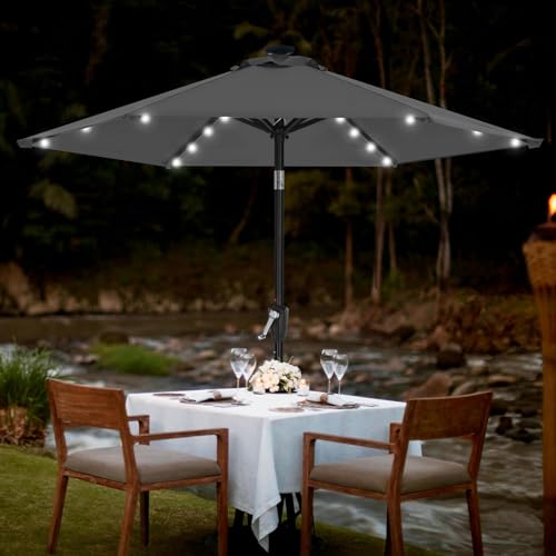 Image of MASTERCANOPY 7.5ft Patio Umbrella with Solar Lights, Dark Gray