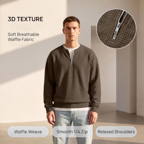 Mens Waffle Long Sleeve Shirt Quarter Zip Pullover Y2k Casual Layered Shirt - image 3