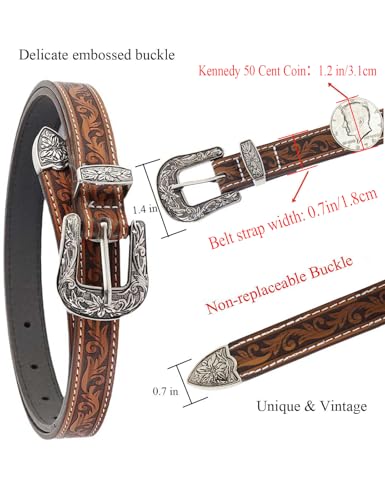 TOPACC Western Belts for Women Brown Cowgirl Cowboy Floral Thin Skinny Belt for Jeans Dresses Country Concert Outfit3
