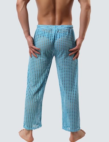 FEOYA Men Sheer Pants See Through Low Waist Pajama Bottoms Mesh Workout Pants with Drawstring2