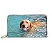 Produktbild JHGFG Mode Handtasche Reißverschluss Brieftasche Labrador Retriever Glücklicher Hund Schwimmen Hund Telefon Kupplung Geldbörse Abendkupplung Blockieren Leder Brieftasche Multi Card Organi