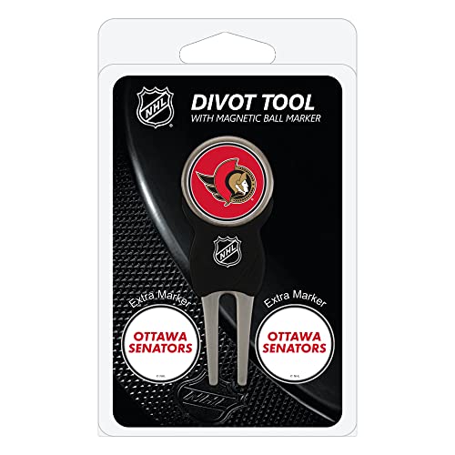 Team Golf NHL Ottawa Senators Divot Tool Pack with 3 Golf Ball Markers Divot Tool with 3 Golf Ball Markers Pack, Markers are Removable Magnetic Double-Sided Enamel