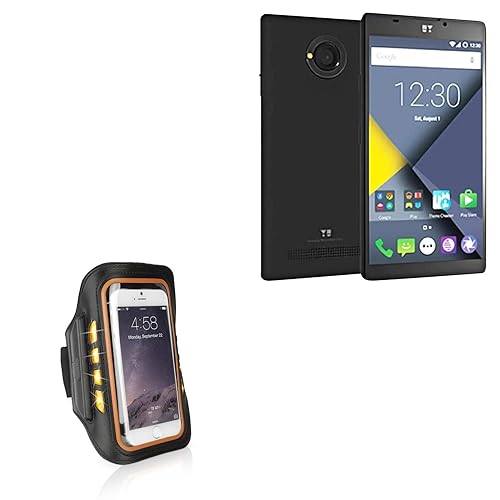 BoxWave Case Compatible with YU nique Plus - JogBrite Sports Armband, High Visibility Safety Light LED Runners Armband - Bold Orange