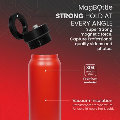 Image of ecoop MagBottle Insulated Bottle, Crimson Heat, 800ml | Smart Phone Compatible, Magnetic Phone Holder