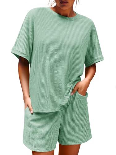 Image of Imily Bela Womens 2 Piece Outfits 2025 Oversized Summer Short Sets Casual Beach Ribbed Short Sleeve Matching Set