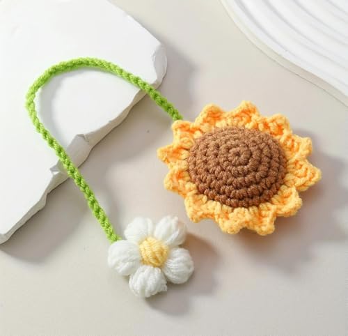 Image of VRB Dec Car Hanging Sunflower Crochet - 1 Pcs, 4pcs Flower, 5.9x2inch, Plastic, Hanging Ornament, Craft, Crochet, Car Dashboard Decoration, Car Mirror Hanging Accessories